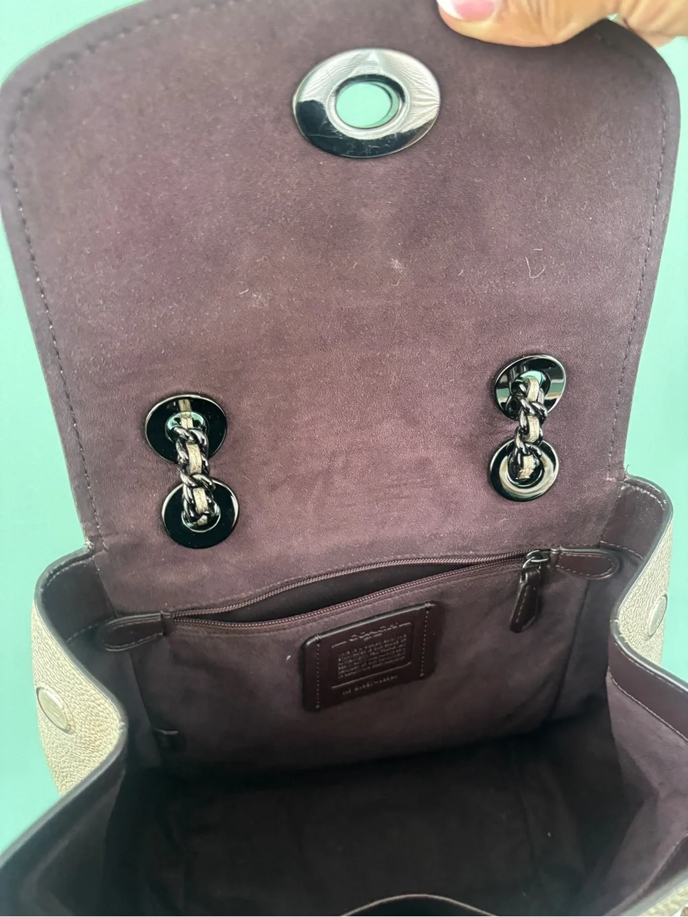 Coach Parker 18 Leather Convertible Backpack Purse Handbag in metallic color